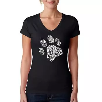 Dog Paw — женская футболка с v-образным вырезом и принтом Word Art LA Pop Art
