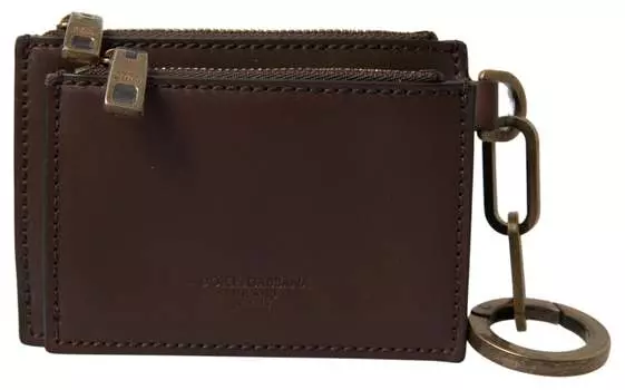 Dolce & Gabbana Элегантный кожаный мужской кошелек для монет, коричневый