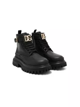 Dolce & Gabbana Kids боевые ботинки с табличкой DG, черный