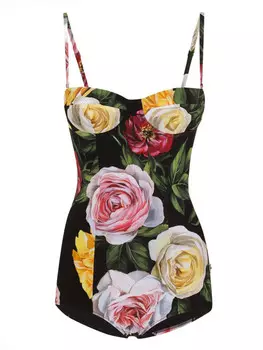 Dolce & Gabbana купальник с цветочным принтом, черный