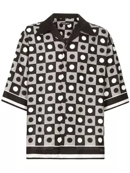 Dolce & Gabbana льняная рубашка с геометричным принтом, черный