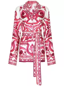 Dolce & Gabbana шелковая рубашка с поясом и принтом Majolica, красный