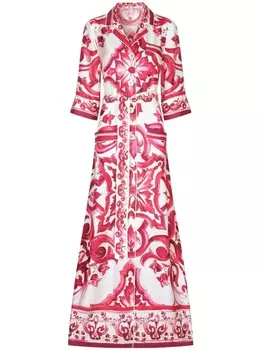 Dolce & Gabbana шелковое платье-рубашка с принтом Majolica, розовый