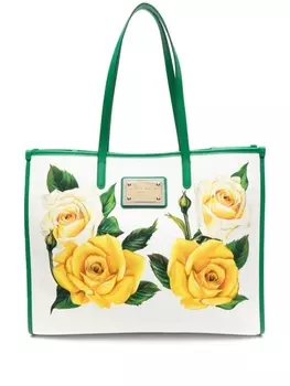 Dolce & Gabbana сумка-тоут из канваса с цветочным принтом, белый