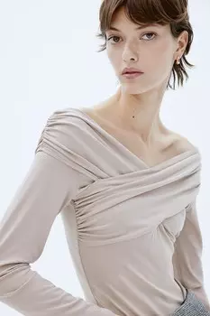Драпированное боди танга H&M, бежевый