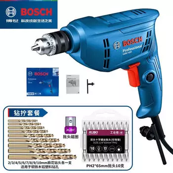 Дрель электрическая Bosch GBM400KL + сверла, 400W