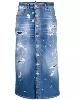 Dsquared2 джинсовая юбка мини с эффектом потертости, синий