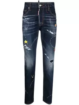 Dsquared2 illustrated distressed skinny jeans, синий