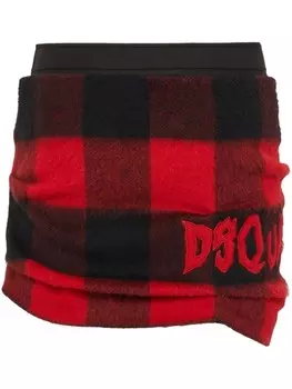 DSQUARED2 клетчатая юбка мини с эффектом потертости, розовый