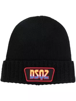 Dsquared2 logo-patch ribbed-knit beanie, черный