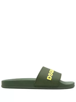 DSQUARED2 шлепанцы с логотипом, зеленый