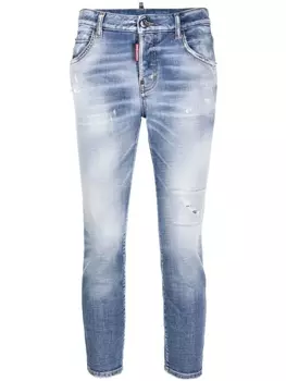 Dsquared2 укороченные джинсы с эффектом потертости, синий