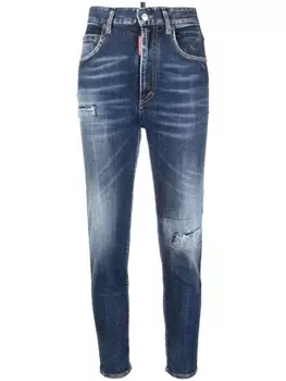 Dsquared2 укороченные джинсы с эффектом потертости, синий