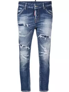 DSQUARED2 укороченные джинсы с эффектом потертости, синий