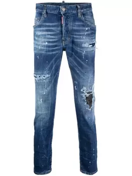 Dsquared2 узкие джинсы с эффектом потертости, синий