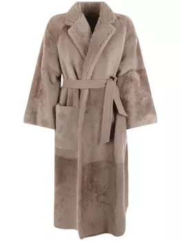 Дубленка с поясом Max Mara, бежевый