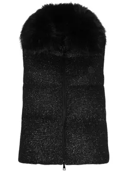 Дутый жилет с искусственным мехом Moncler, черный
