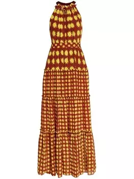 DVF Diane von Furstenberg многоярусное макси-платье с принтом солнца, коричневый