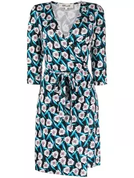 DVF Diane von Furstenberg шелковое платье мини с цветочным принтом, синий