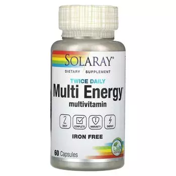 Дважды в день, Multi Energy, мультивитамины, без железа, 60 капсул Solaray