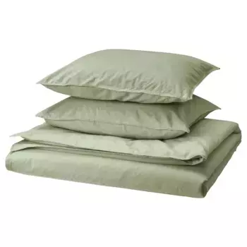 Двойной пододеяльник и 2 наволочки, серо-зеленый, 240х220/50х60 см, NGSLILJA IKEA