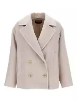 Двубортное пальто из смесовой шерсти альпаки MAX MARA, нейтральный