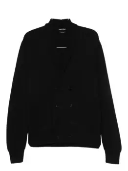 Двубортный кардиган ребристой вязки TOM FORD, черный