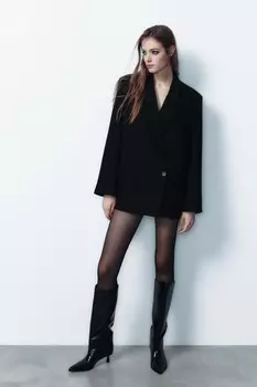 Двубортный пиджак оверсайз ZARA, черный