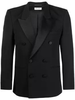 Двубортный пиджак строгого кроя Saint Laurent, черный