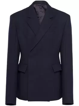 Двубортный шерстяной пиджак Prada, синий