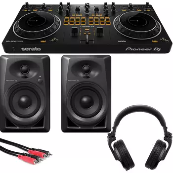 Двухдековый DJ-контроллер Pioneer DJ DDJ-REV1 с динамиками DM-40 и наушниками HDJ-X5