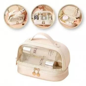 Двухуровневая тканевая косметичка ECARLA с окошком Cream KS115B