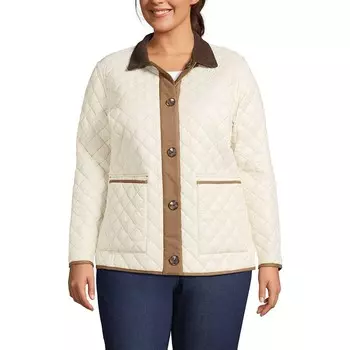 Двустороннее стеганое пальто больших размеров Lands' End, цвет Beige Ivory Pearl