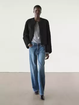 Двусторонние объемные волосы на кожаном пальто Massimo Dutti, черный