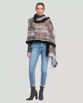 Двусторонний кашемировый палантин с отделкой из меха кролика Рекс Gorski, цвет brown paisley/animal print