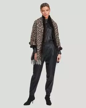 Двусторонний кашемировый палантин с отделкой из меха кролика Рекс Gorski, цвет brown animal print/houndstooth