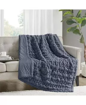 Двусторонний плед из искусственного меха со сборками, 50 x 60 дюймов Madison Park, синий