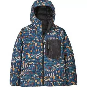 Двусторонний пуховый свитер с капюшоном — детский Patagonia, цвет Fitz Roy Patchwork: Ink Black