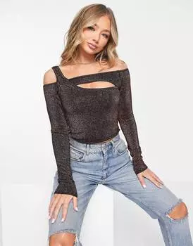 Джемпер ASOS DESIGN из коричневой металлизированной пряжи с вырезами