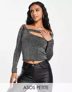 Джемпер ASOS DESIGN Petite из серебристой металлизированной пряжи с вырезами