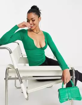 Джемпер ASOS DESIGN с глубоким вырезом в форме сердца из зеленой металлизированной пряжи ASOS DESIGN