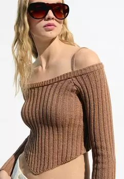 Джемпер BARDOT Bershka, темно-коричневый