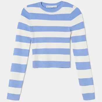 Джемпер Bershka Round Neck, голубой/белый