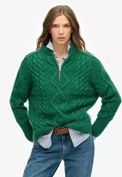Джемпер CABLE HALF ZIP Superdry, зеленый