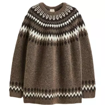 Джемпер H&amp;M Mohair-Blend Jacquard-Knit, коричневый/светло-серый