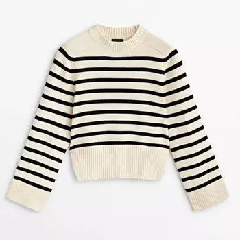 Джемпер Massimo Dutti Striped Knit Crew Neck, кремовый