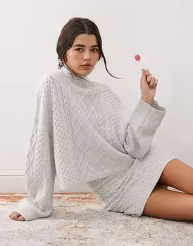 Джемпер Miss Selfridge с косами, серый меланж