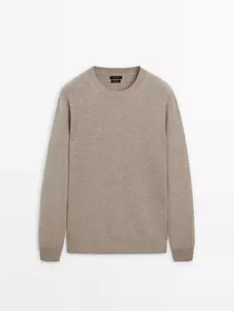 Джемпер с круглым вырезом из 100% кашемира Massimo Dutti, бежевый