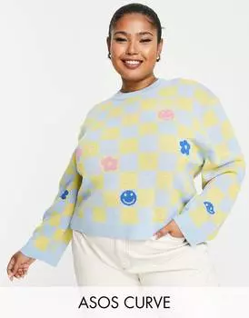 Джемпер с круглым вырезом в шахматную клетку ASOS DESIGN Curve