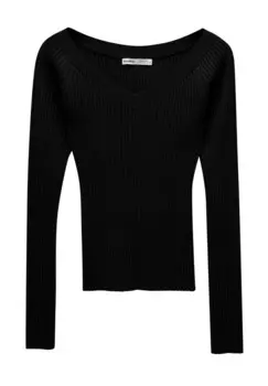 Джемпер V-NECK PULL&BEAR, черный